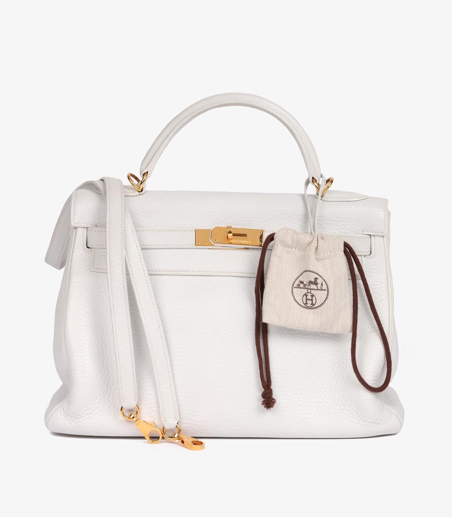 Hermès Weiß Clemence Leder Vintage Kelly 32cm Retourne im Angebot 6