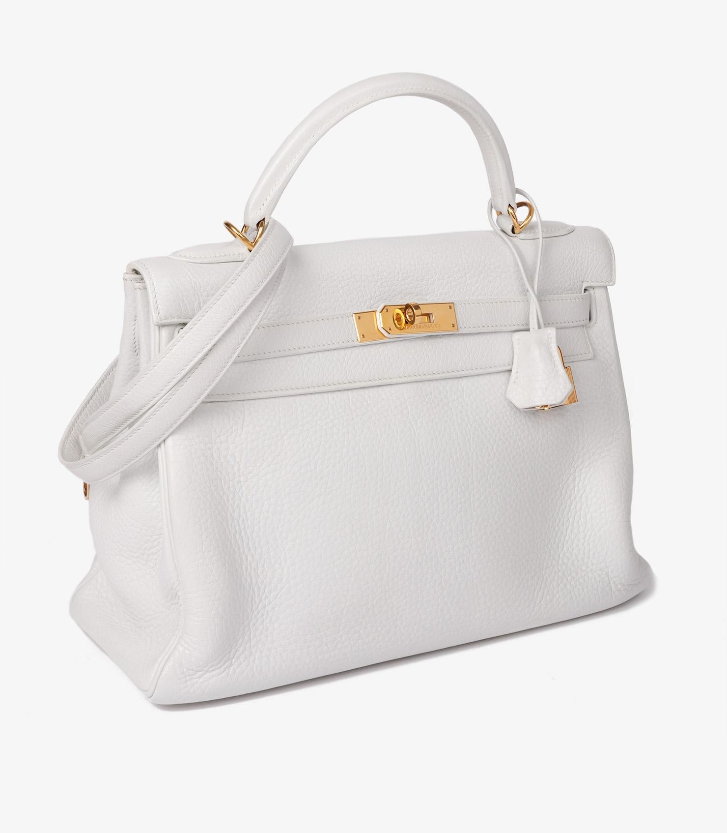 Hermès Weiß Clemence Leder Vintage Kelly 32cm Retourne (Grau) im Angebot
