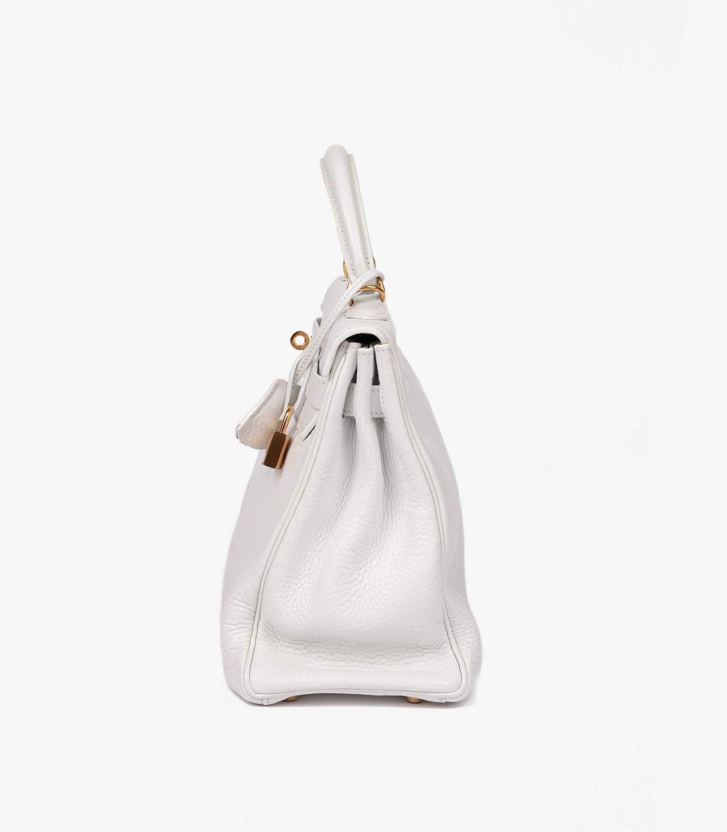 Hermès Weiß Clemence Leder Vintage Kelly 32cm Retourne für Damen oder Herren im Angebot