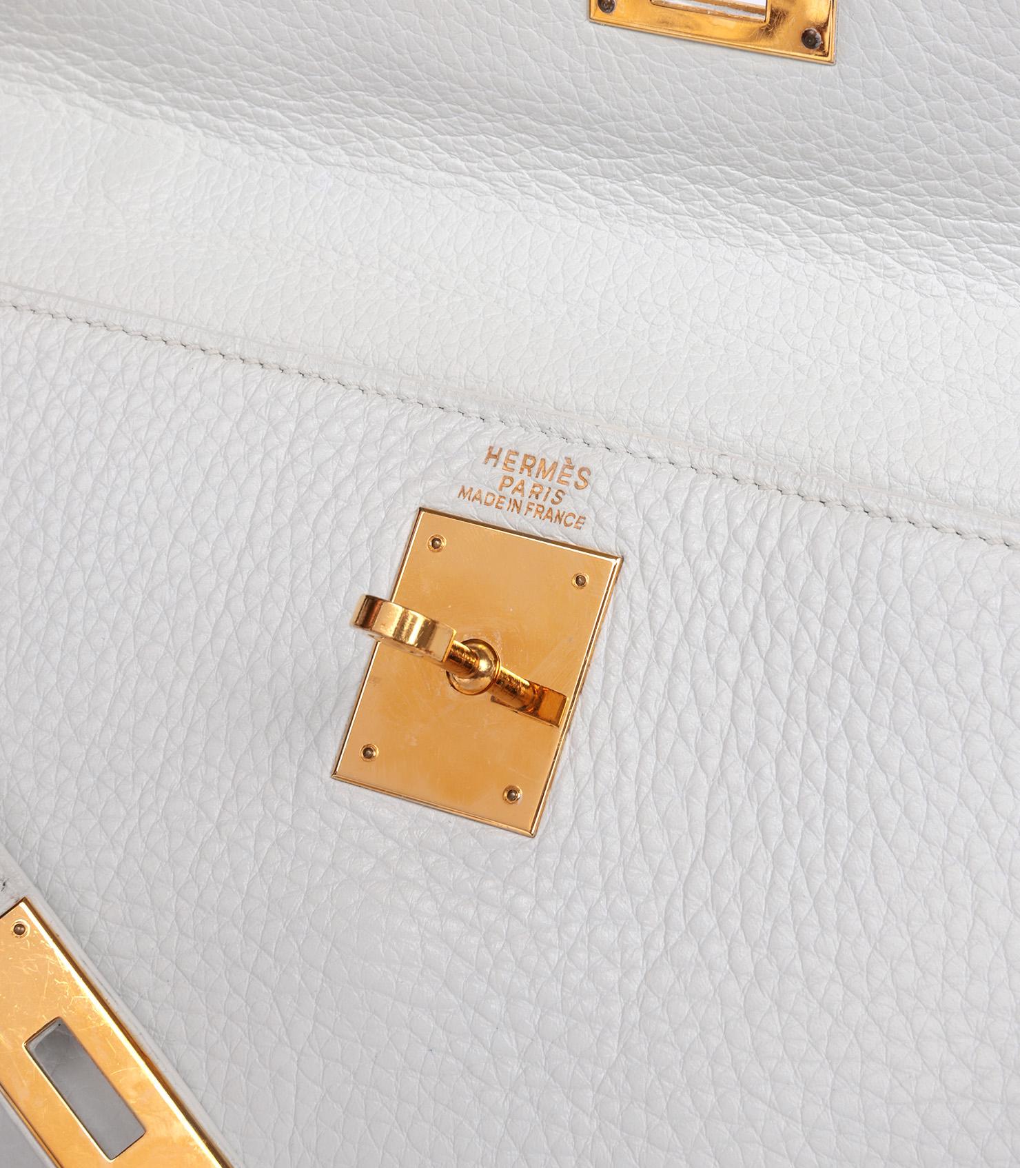 Hermès Weiß Clemence Leder Vintage Kelly 32cm Retourne im Angebot 4