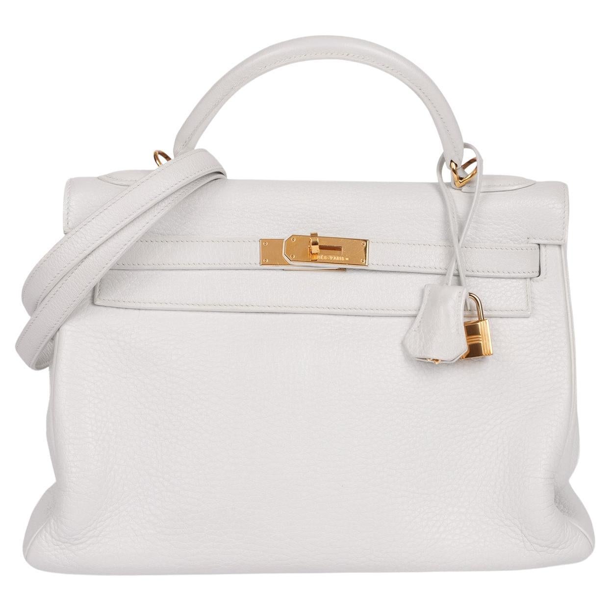 Hermès Weiß Clemence Leder Vintage Kelly 32cm Retourne im Angebot