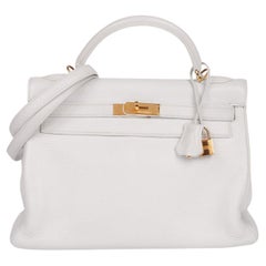 Hermès White Clemence Leather Vintage Kelly 32cm Retourne