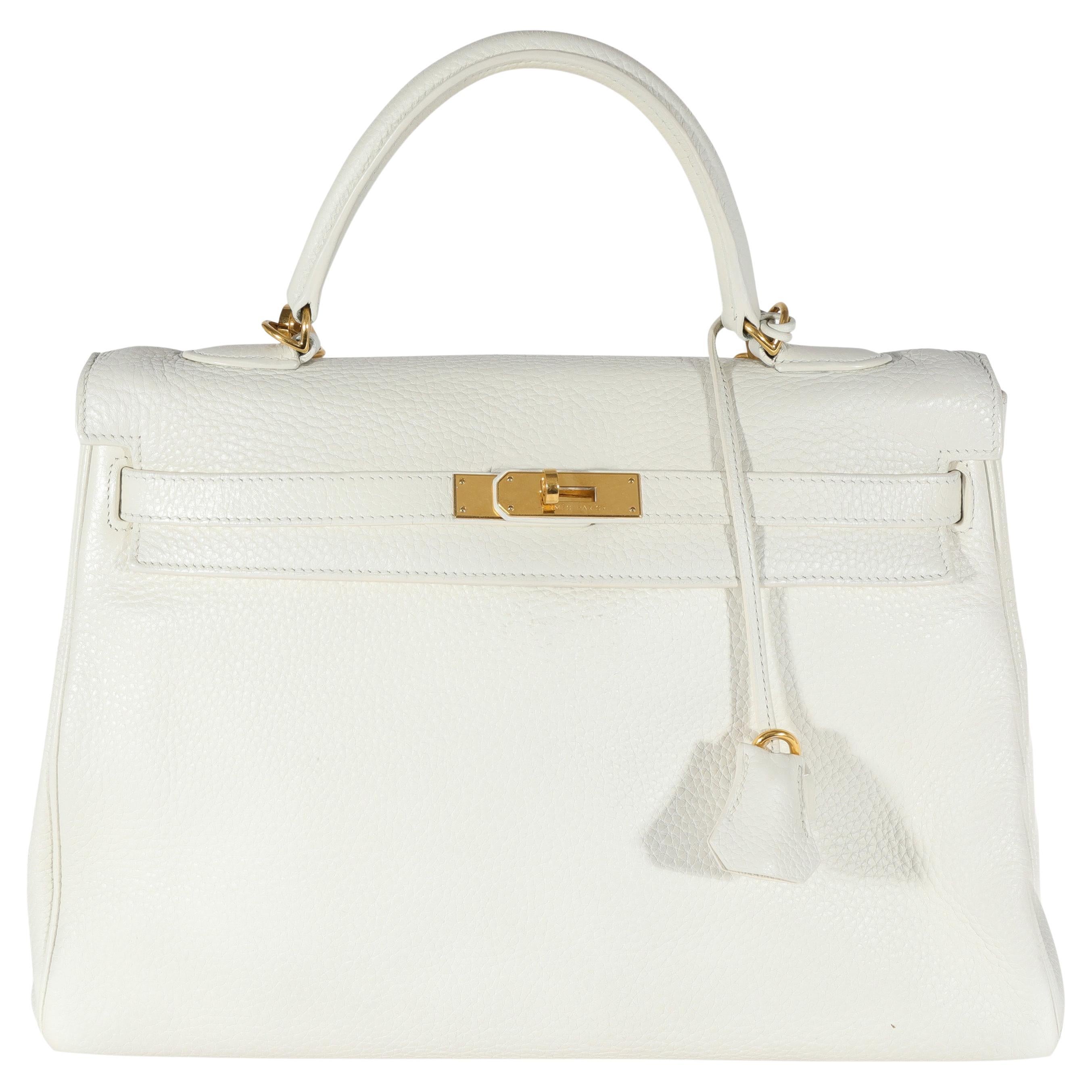 Hermès White Clémence Retourne Kelly 35 GHW