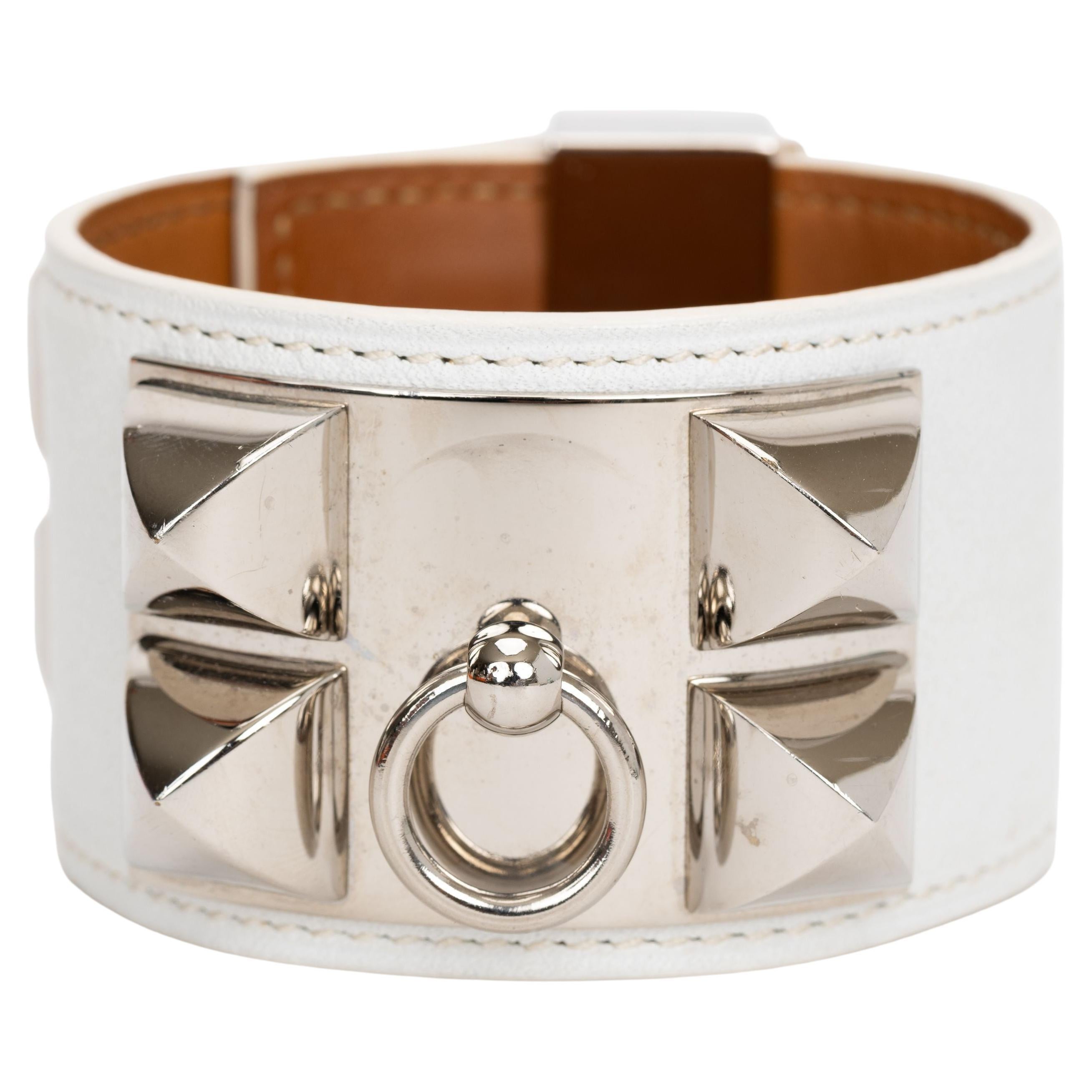 Hermes White Collier De Chien Bracelet