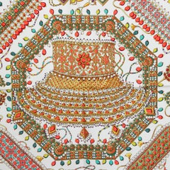 Hermes white coral PARURES DES MAHARAJAS 90 Scarf silk BLANC CORAIL VERT