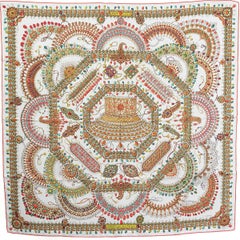 Hermes corallo bianco PARURES DES MAHARAJAS 90 Sciarpa in seta BLANC CORAIL VERT