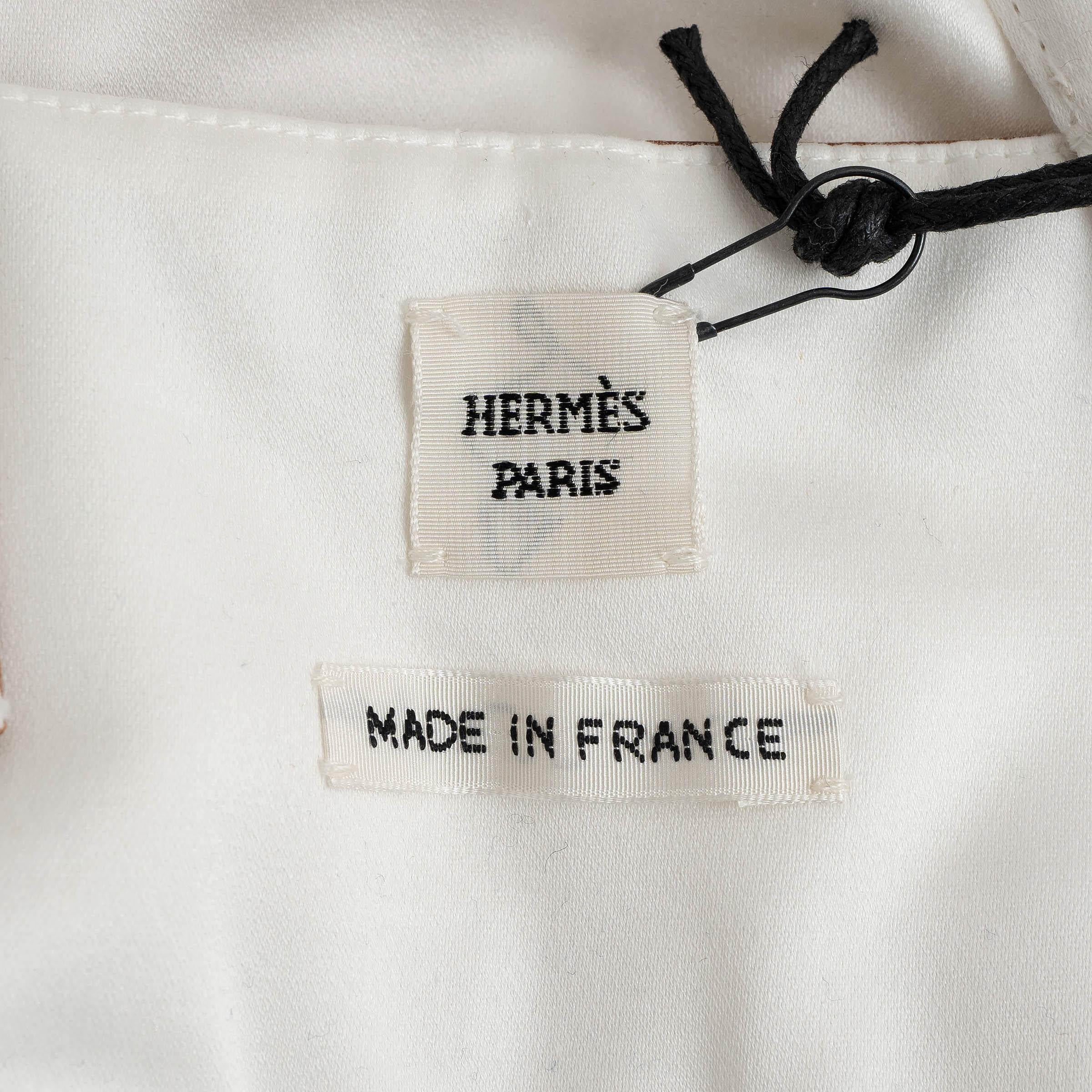 HERMES white cotton 2022 LEATHER TRIM Jumpsuit 36 XS For Sale 1