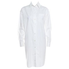 Hermes White Cotton Button Front Shirt Dress S