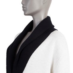 HERMES white cotton & cashmere BLACK SHAWL COLLAR Cardigan Sweater 34 XXS