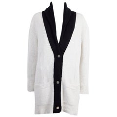 HERMES white cotton & cashmere BLACK SHAWL COLLAR Cardigan Sweater 34 XXS