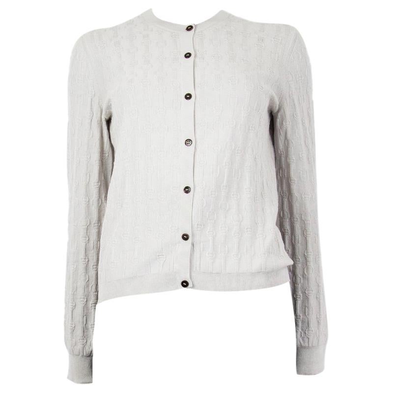HERMES white cotton & cashmere Jacquard Cardigan Sweater 38 S For Sale