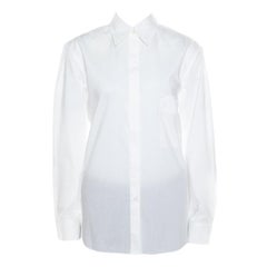 Hermes White Cotton Logo Embroidered Detachable Collar Detail Shirt M