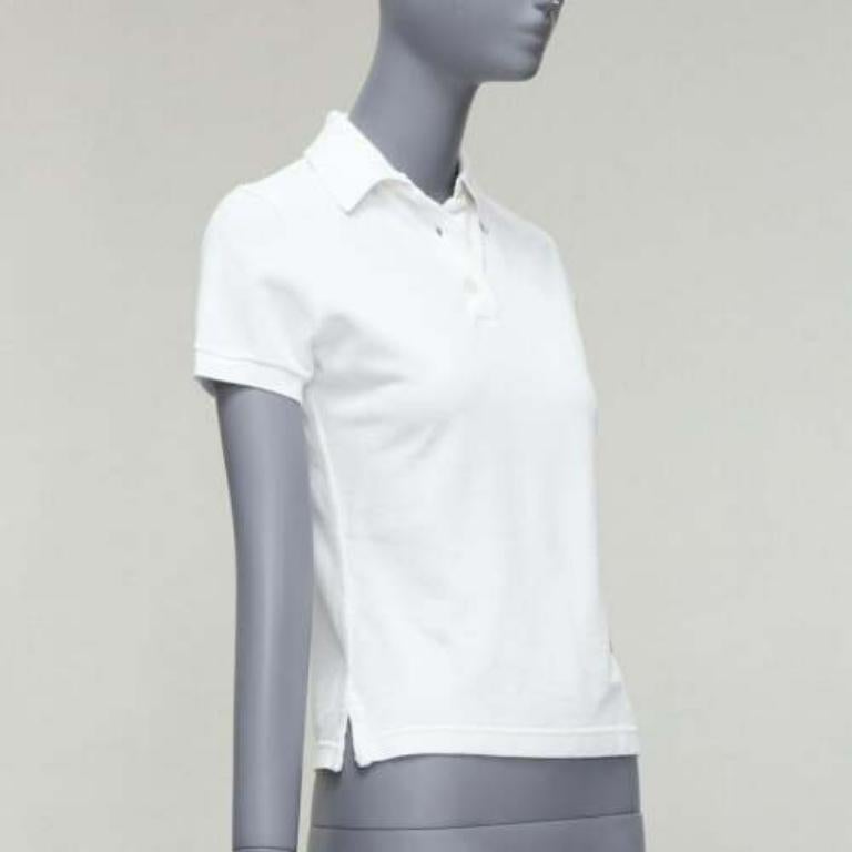 Gray HERMES white cotton pique H embroidered logo slim fit polo shirt S