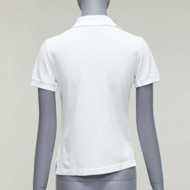 Women's HERMES white cotton pique H embroidered logo slim fit polo shirt S