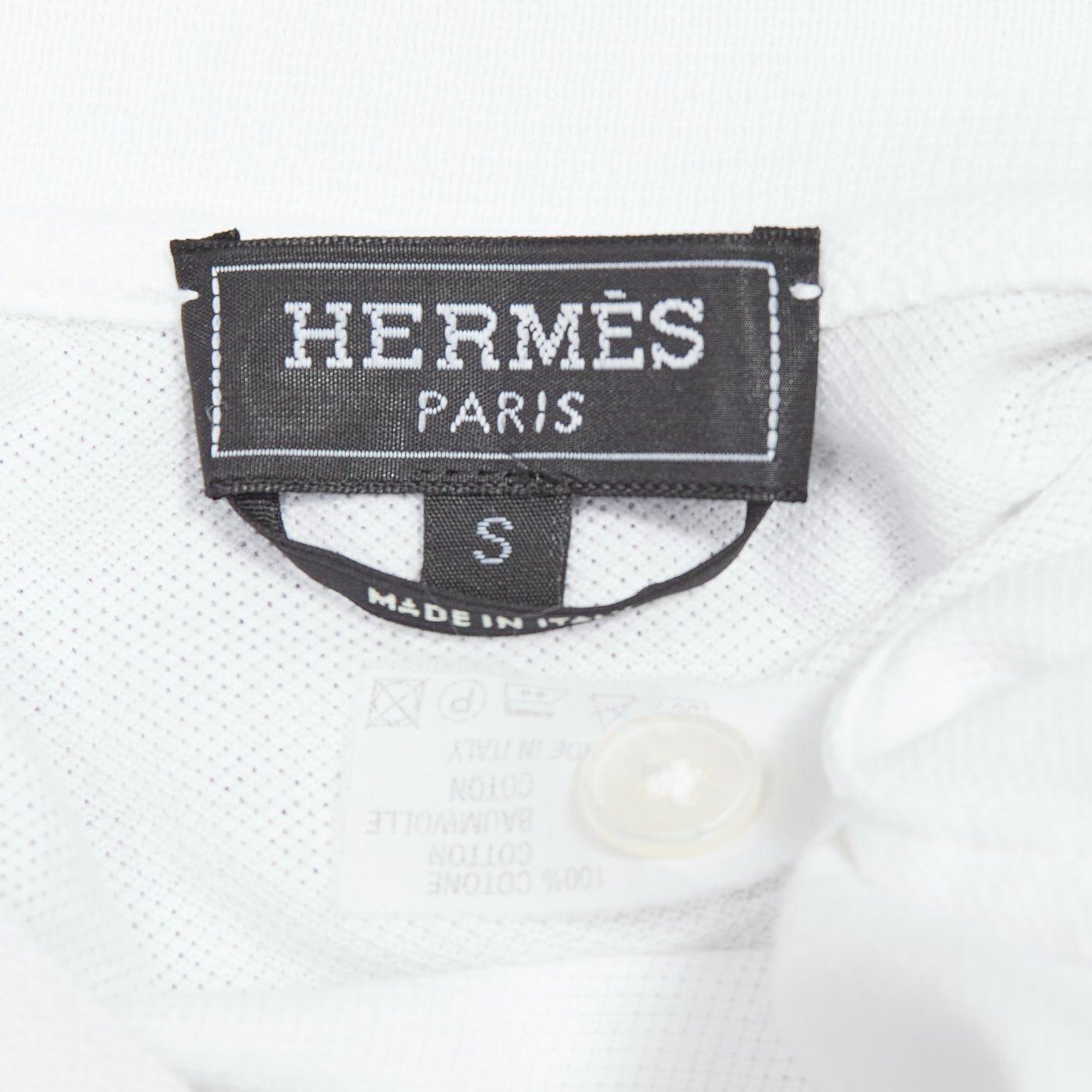 HERMES white cotton pique H embroidered logo slim fit polo shirt S For Sale 4