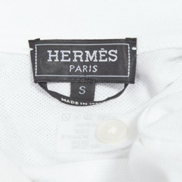 HERMES white cotton pique H embroidered logo slim fit polo shirt S 3