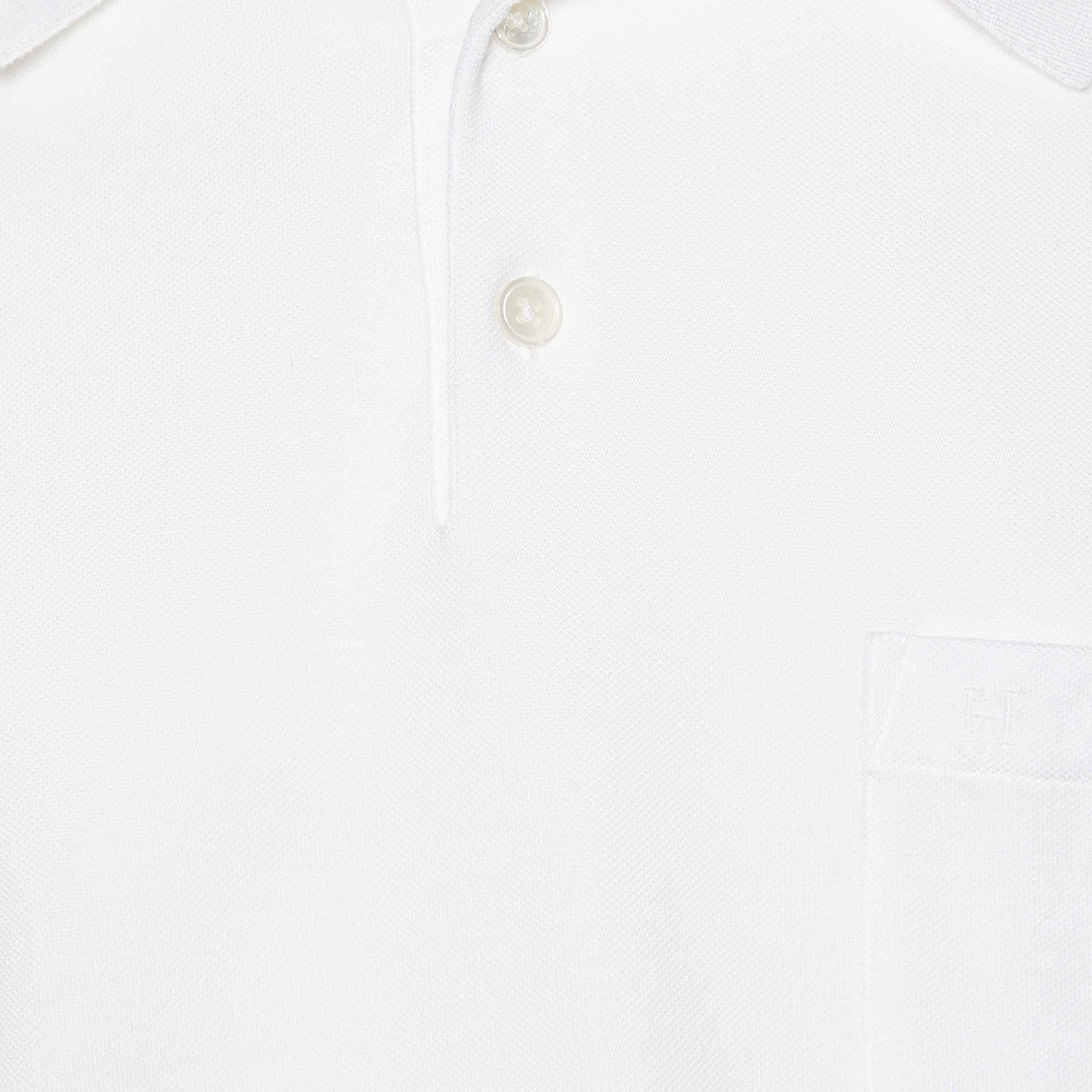 Gray Hermès White Cotton Pique Polo T-Shirt XXL