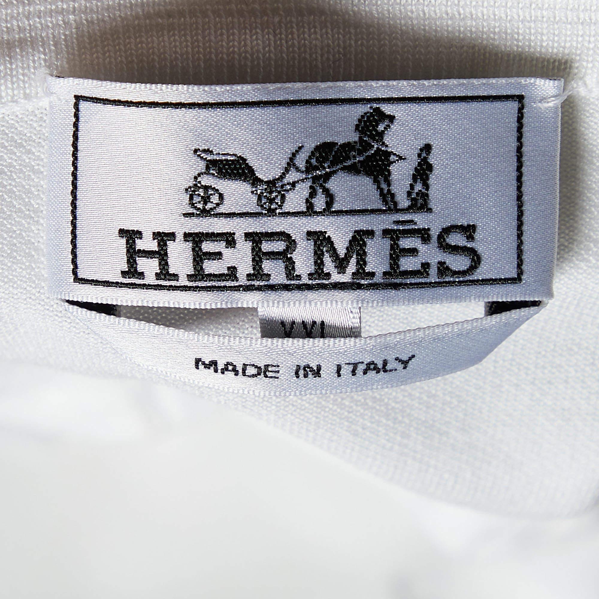Men's Hermès White Cotton Pique Polo T-Shirt XXL