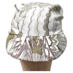 Hermès White Cotton Print Scarf Visor