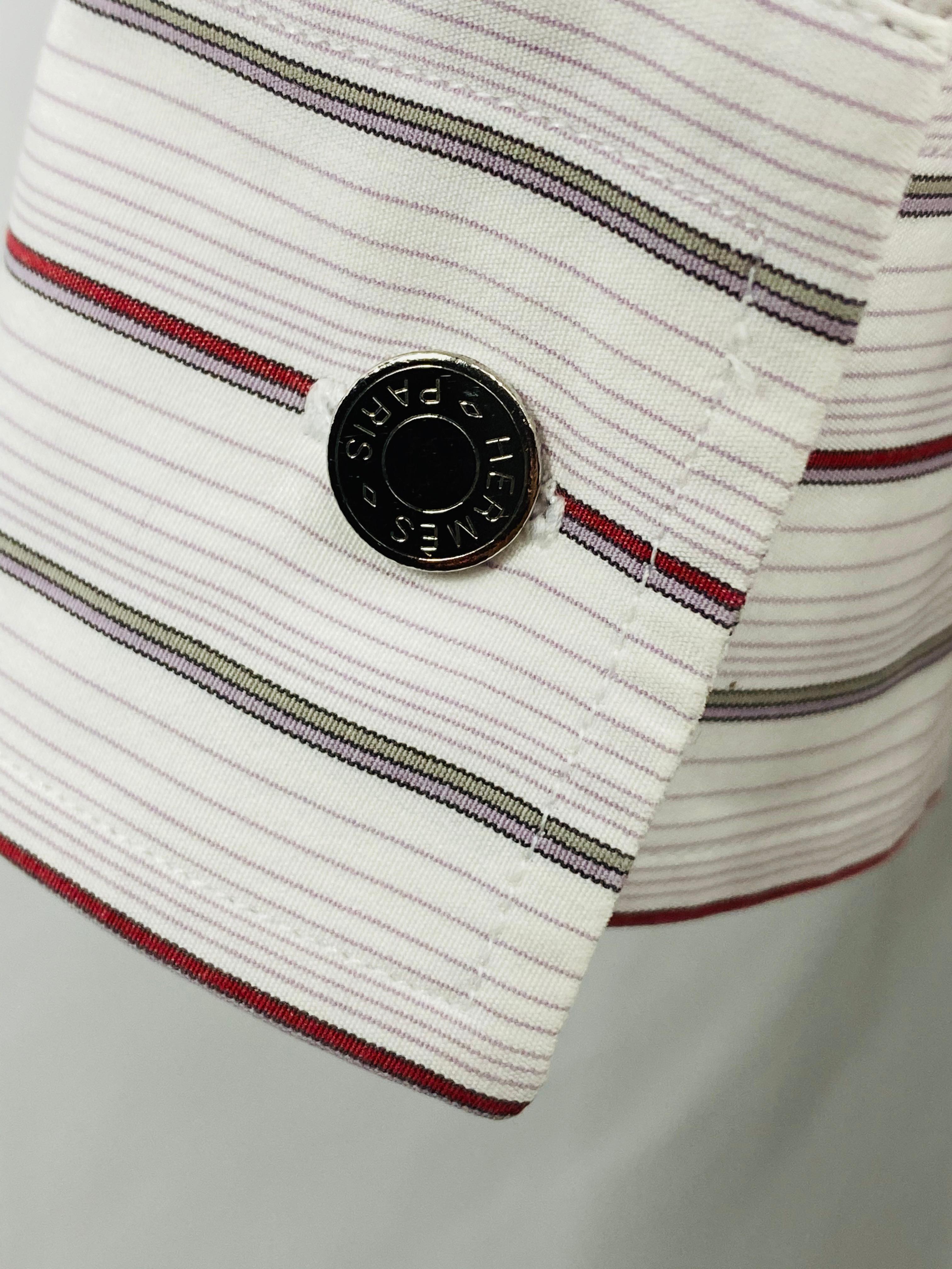 Hermès - Chemise à rayures en coton blanc, taille 42 en vente 7