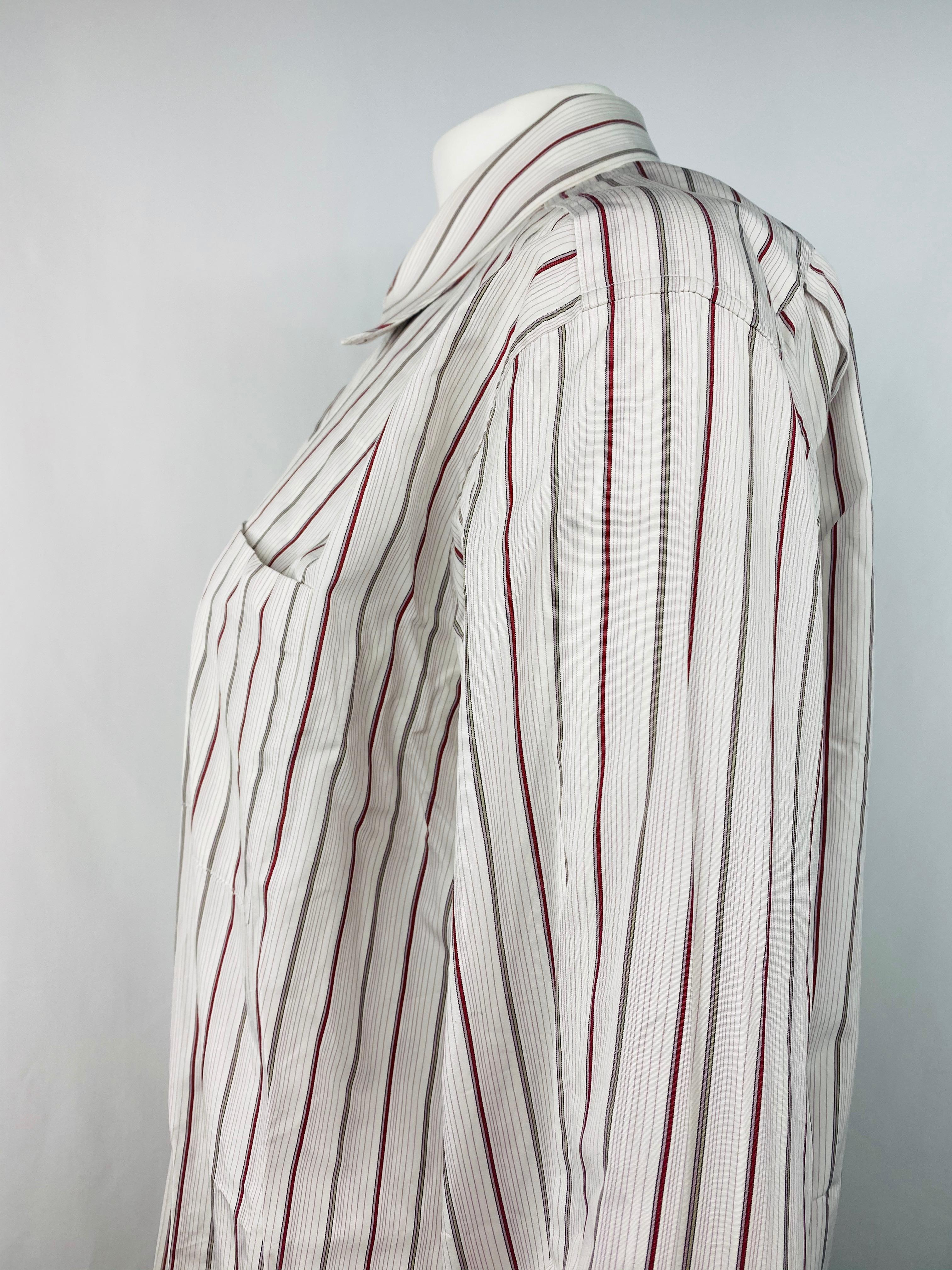 Gris Hermès - Chemise à rayures en coton blanc, taille 42 en vente