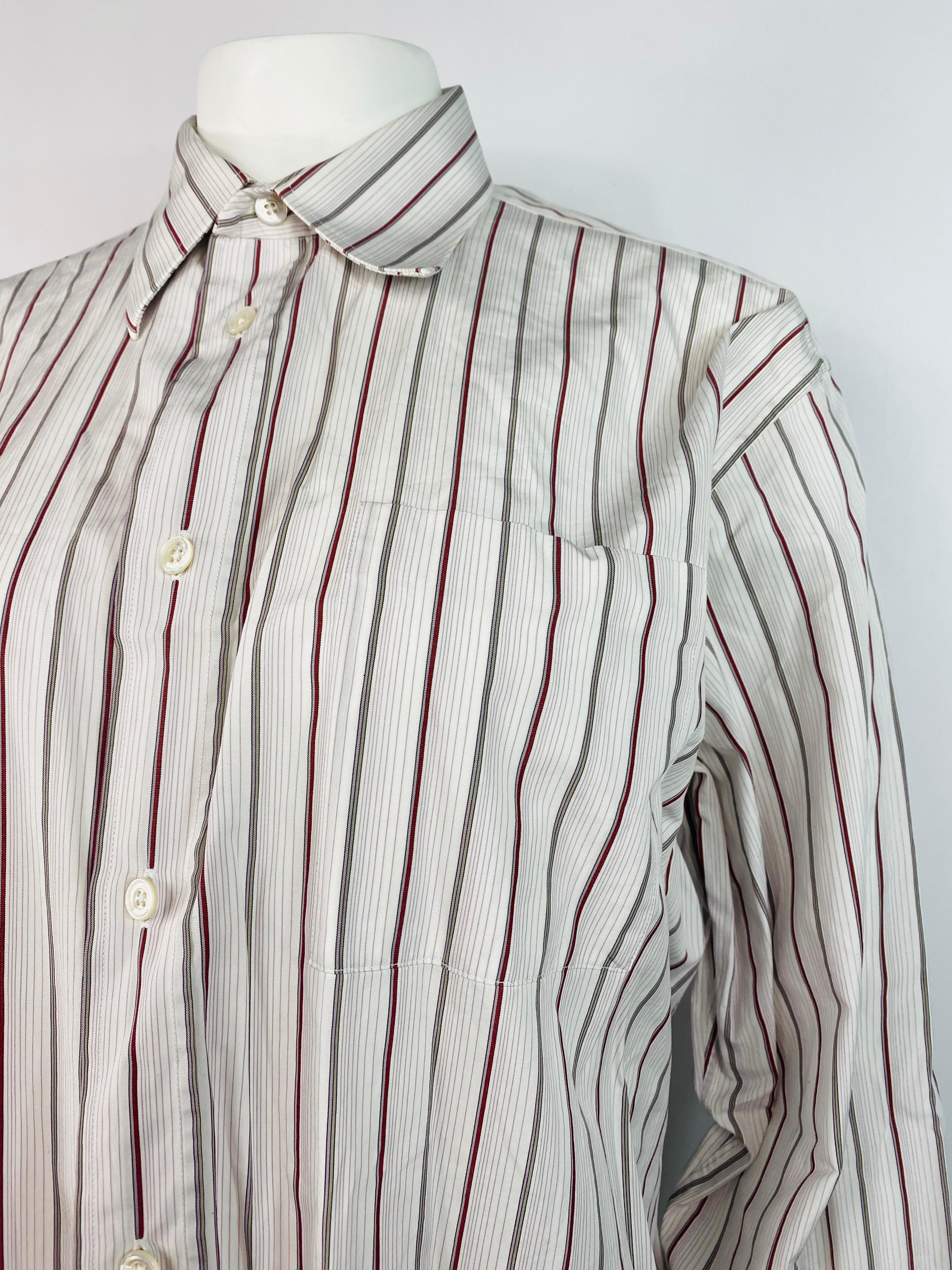 Hermès - Chemise à rayures en coton blanc, taille 42 Excellent état - En vente à Beverly Hills, CA