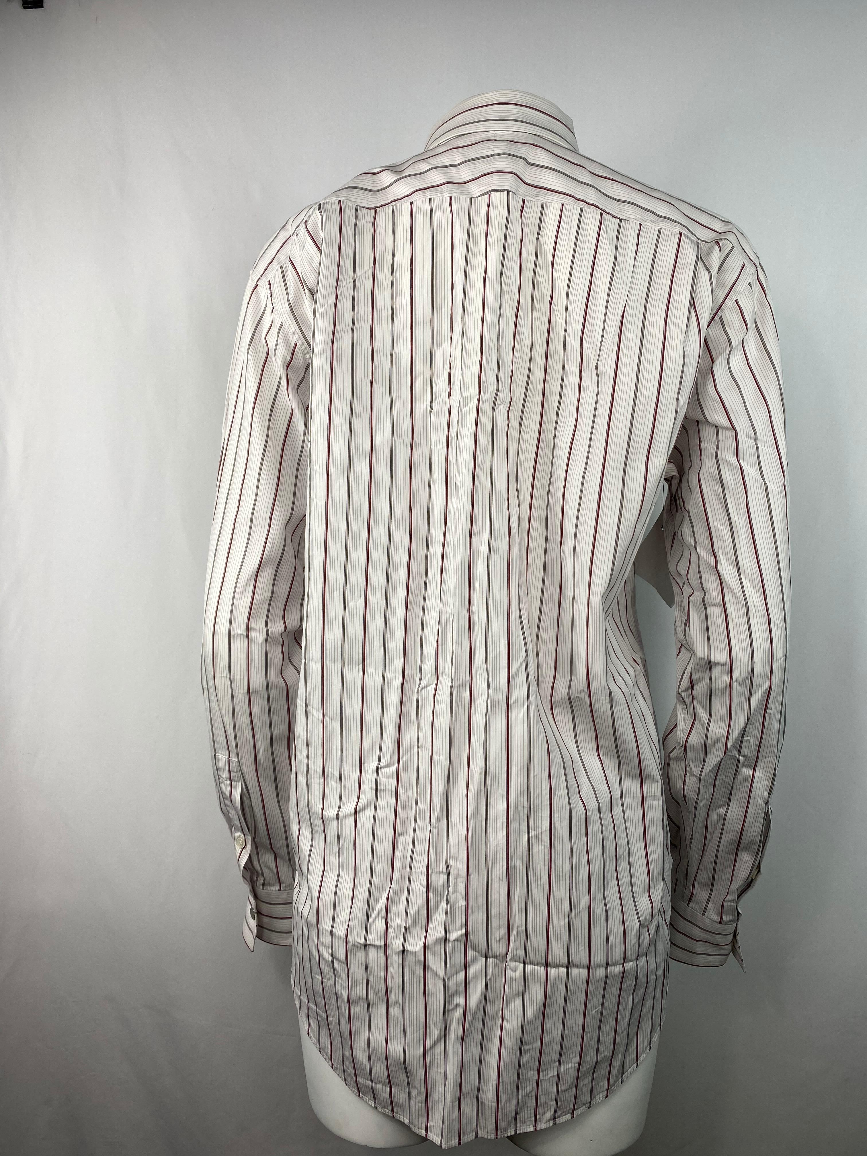 Gray Hermes White Cotton Striped Shirt Size 42 For Sale