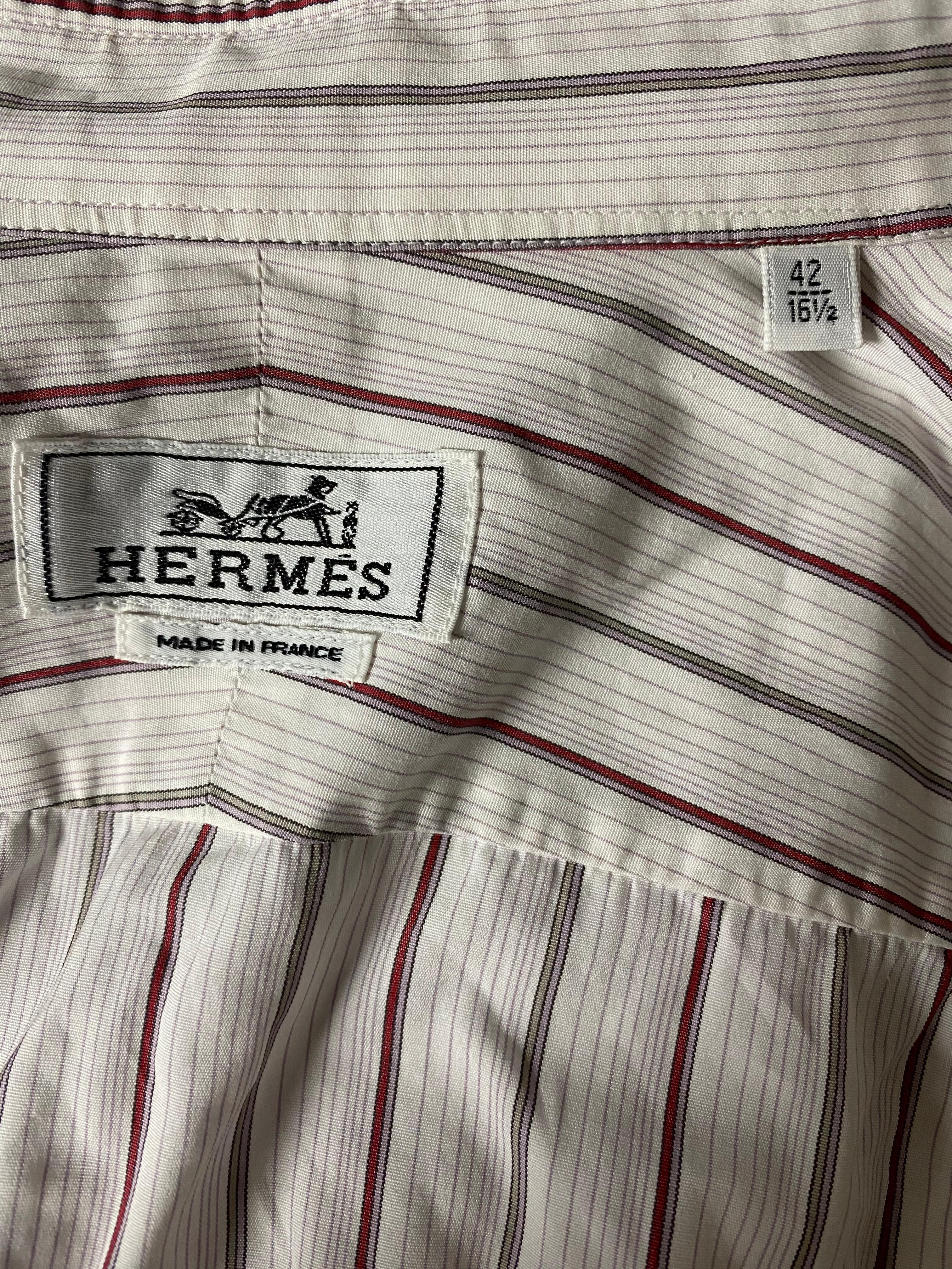 Hermes White Cotton Striped Shirt Size 42