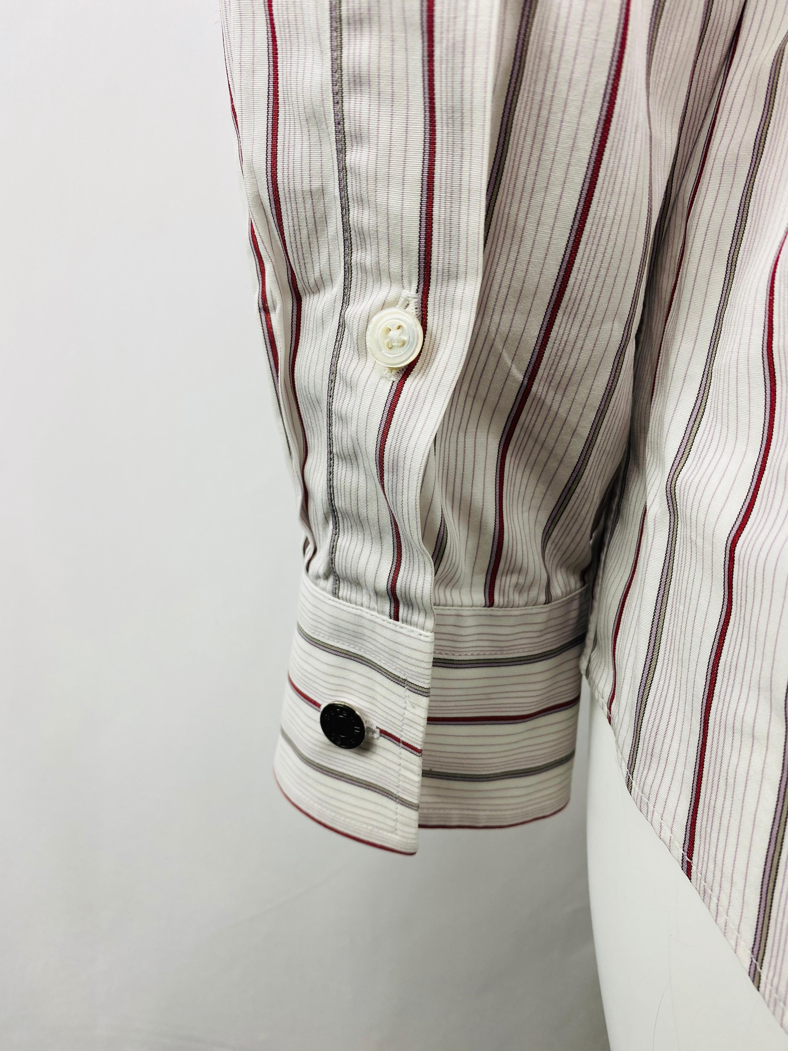 Hermes White Cotton Striped Shirt Size 42 For Sale 1