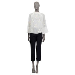 HERMES white cotton voile RUFFLE EMBROIDERED Blouse Shirt Top 36 XS