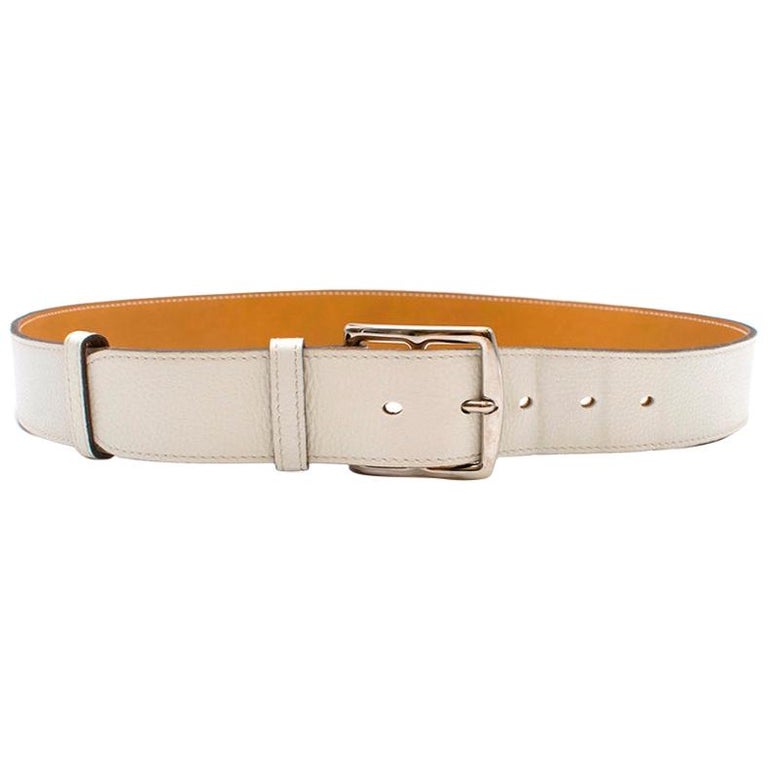 Hermes White Double Tour Buckle Leather Belt 105cm For Sale at 1stdibs