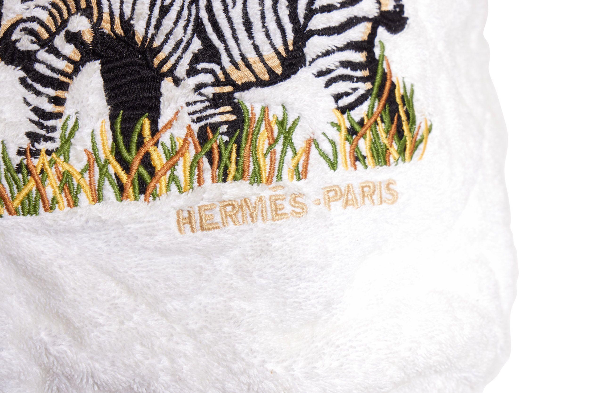 Hermès White Embroidered Zebra Beach Bag 1