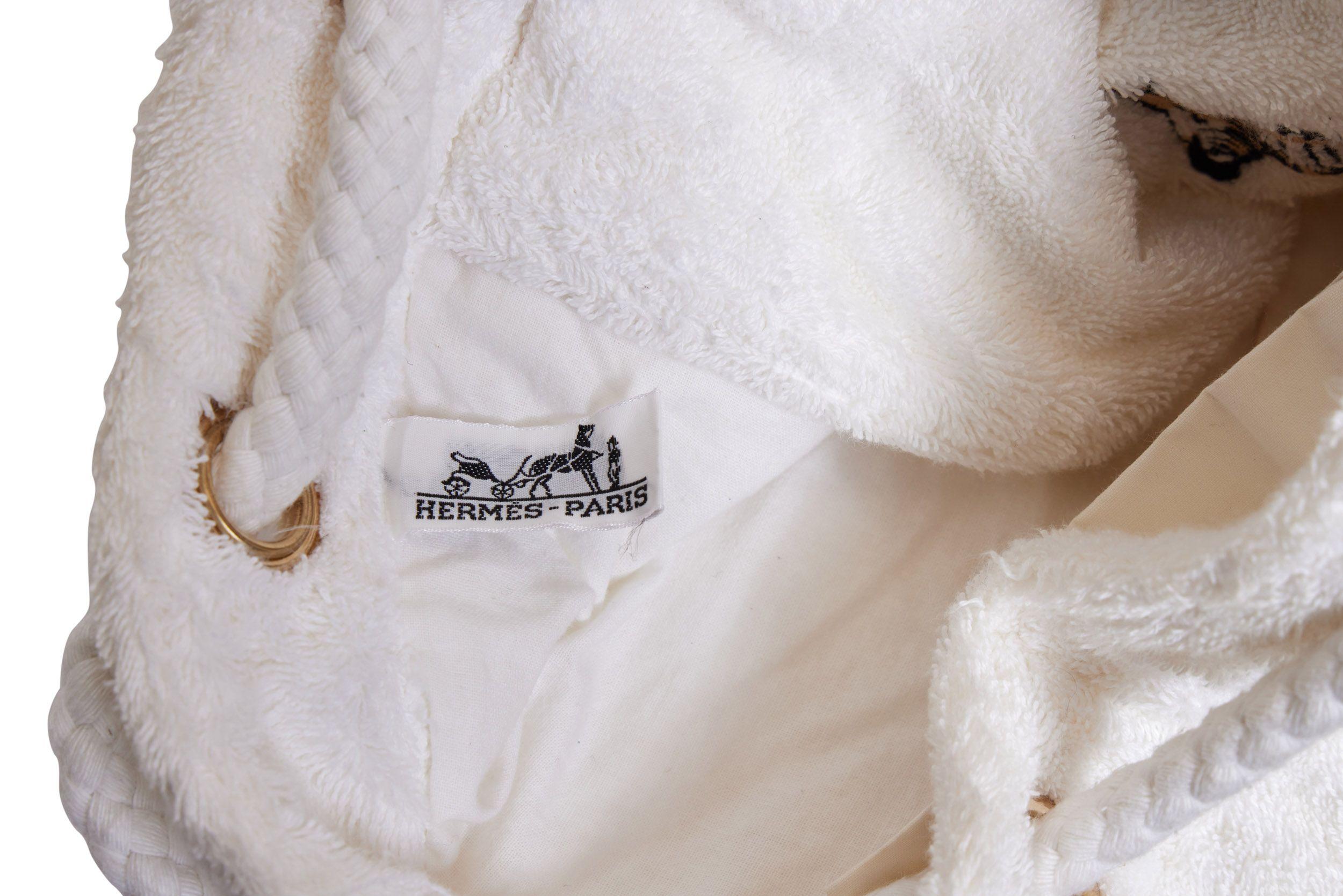 Hermès White Embroidered Zebra Beach Bag 3