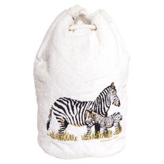 Hermès White Embroidered Zebra Beach Bag