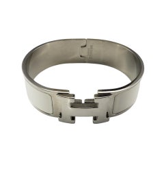 Hermes White Enamel Clic Clac H Bracelet #18832