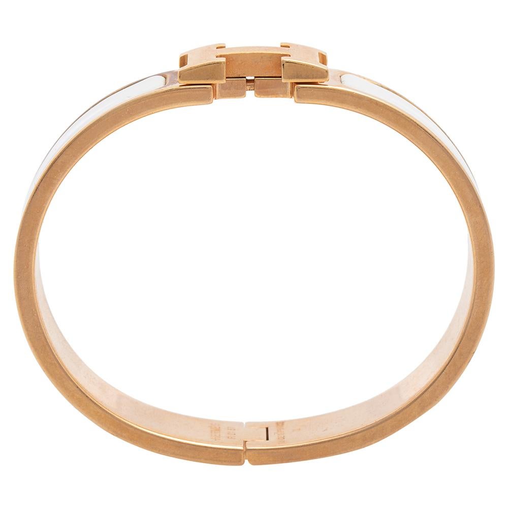 Contemporary Hermes White Enamel Gold Plated Clic H Bracelet