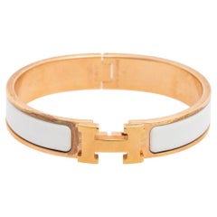 Hermes White Enamel Gold Plated Clic H Bracelet
