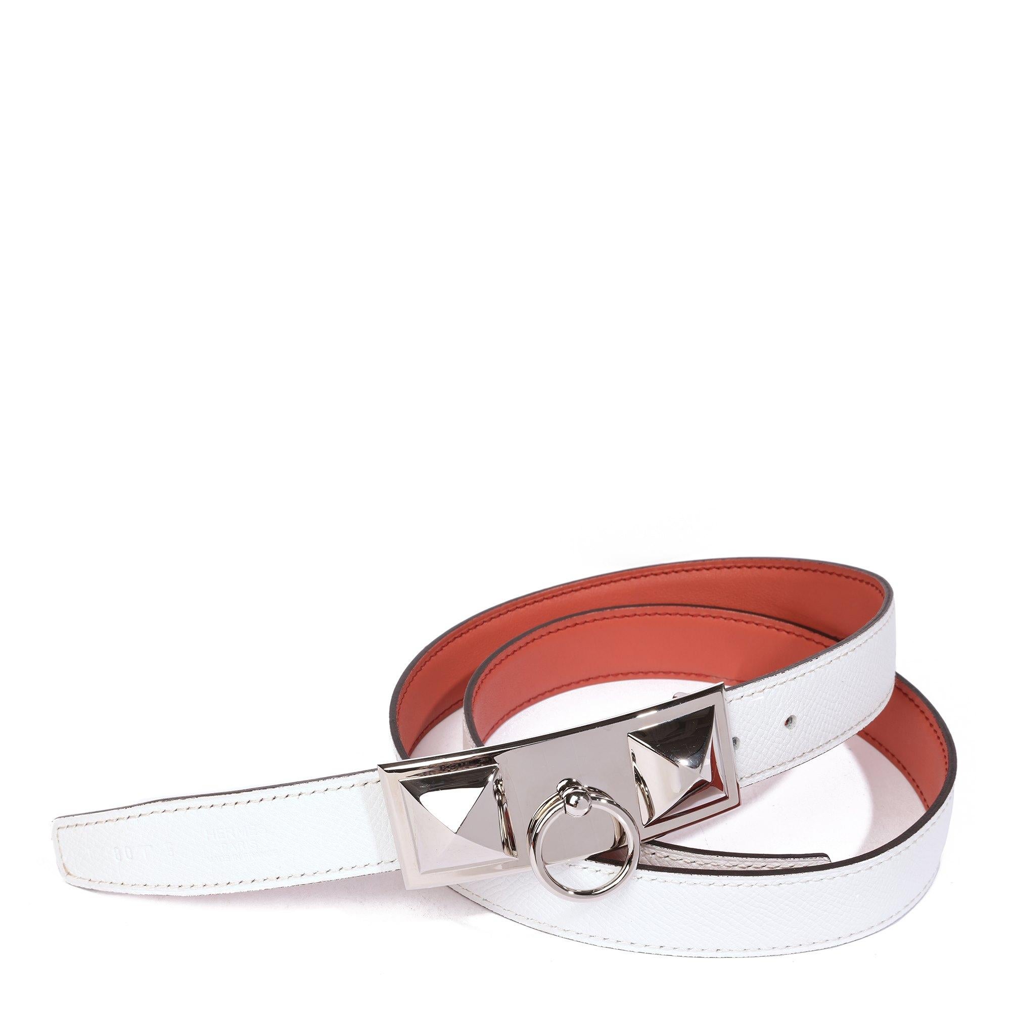 Hermès White Epsom & Brick Swift Rivale 18 belt

The exterior is in very good condition with minimal signs of use. The interior is in very good condition with minimal signs of use. The hardware is in very good condition with light signs of use. The