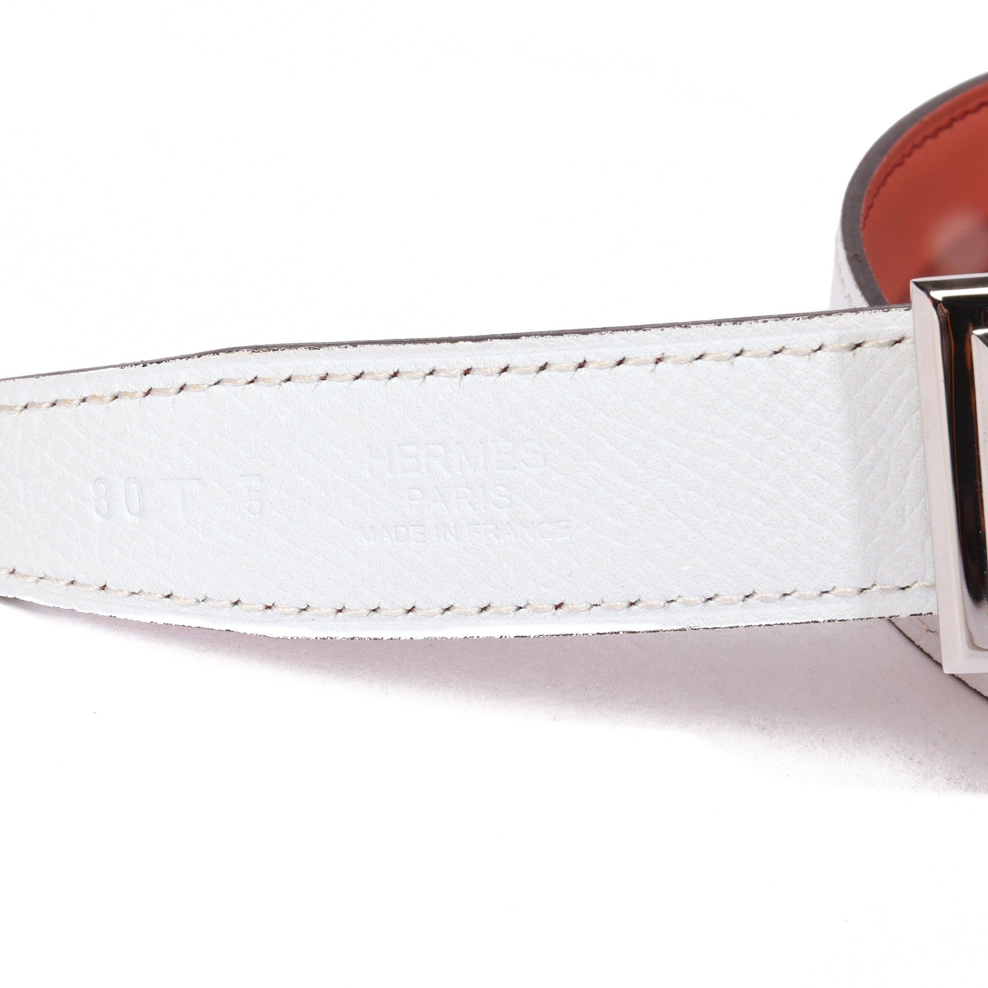Gray Hermès White Epsom & Brick Swift Rivale 18 belt