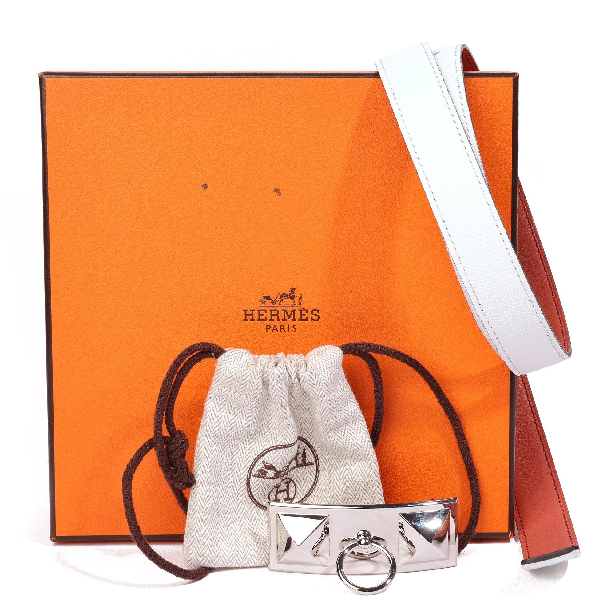 Hermès White Epsom & Brick Swift Rivale 18 belt In Good Condition For Sale In Bishop's Stortford, Hertfordshire