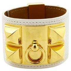 Hermes White Epsom Leather Collier de Chien Bracelet