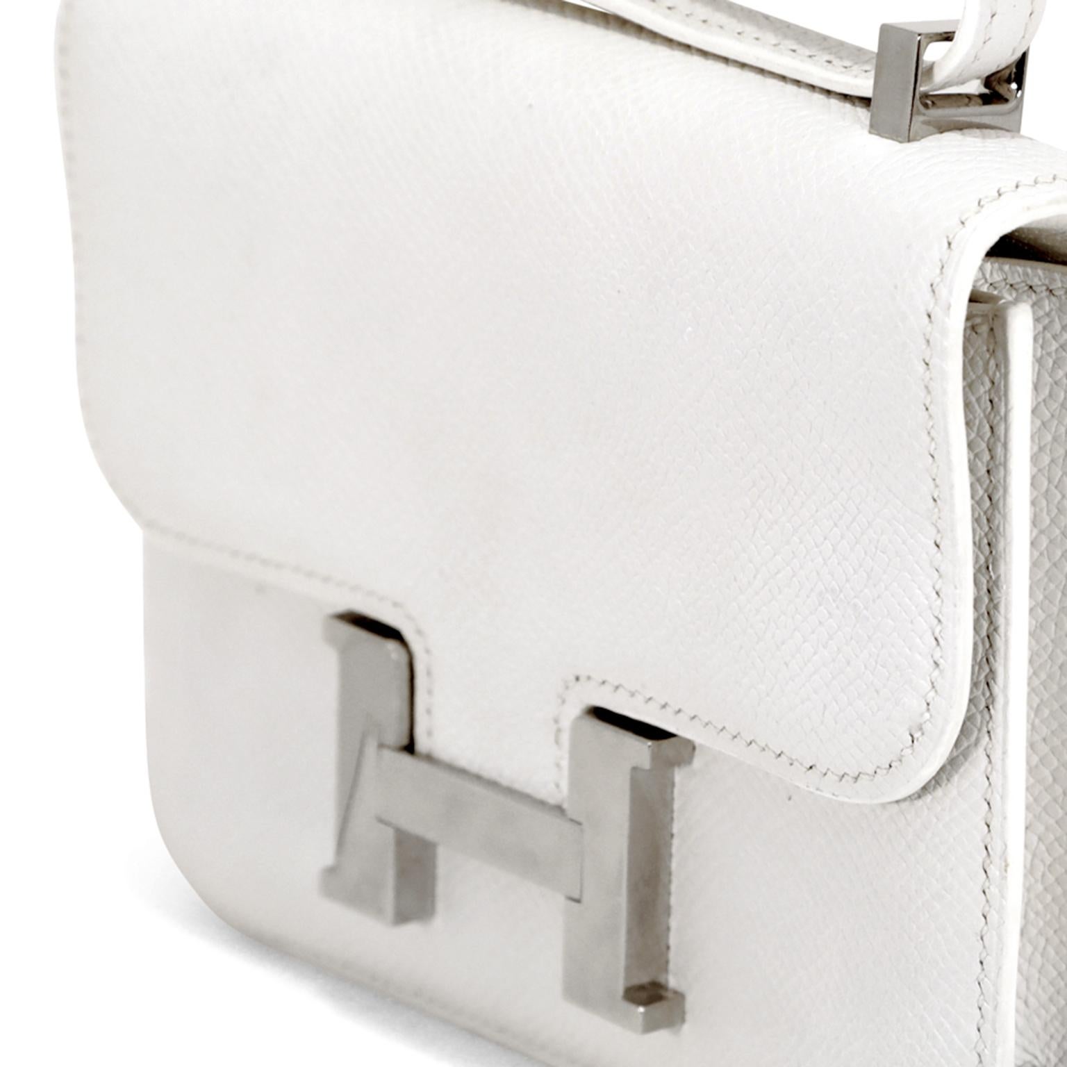 Gray Hermès White Epsom Leather Micro Constance
