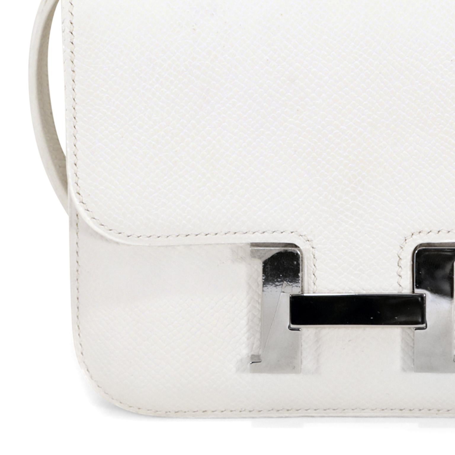 Hermès White Epsom Leather Micro Constance In Excellent Condition In Palm Beach, FL