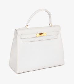 Hermès White Evercalf Leather Vintage Kelly 28cm Sellier