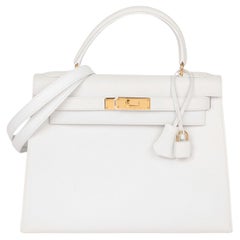 Hermès White Evercalf Leather Vintage Kelly 28cm Sellier