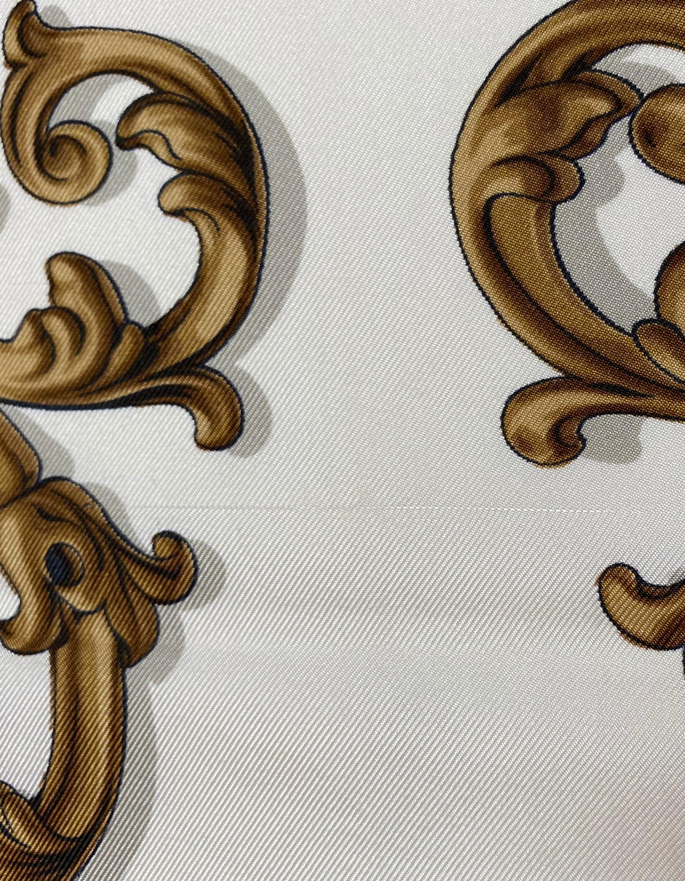 Hermes White/Gold Carrolses d'Or 90cm Silk Scarf rt. $420 4