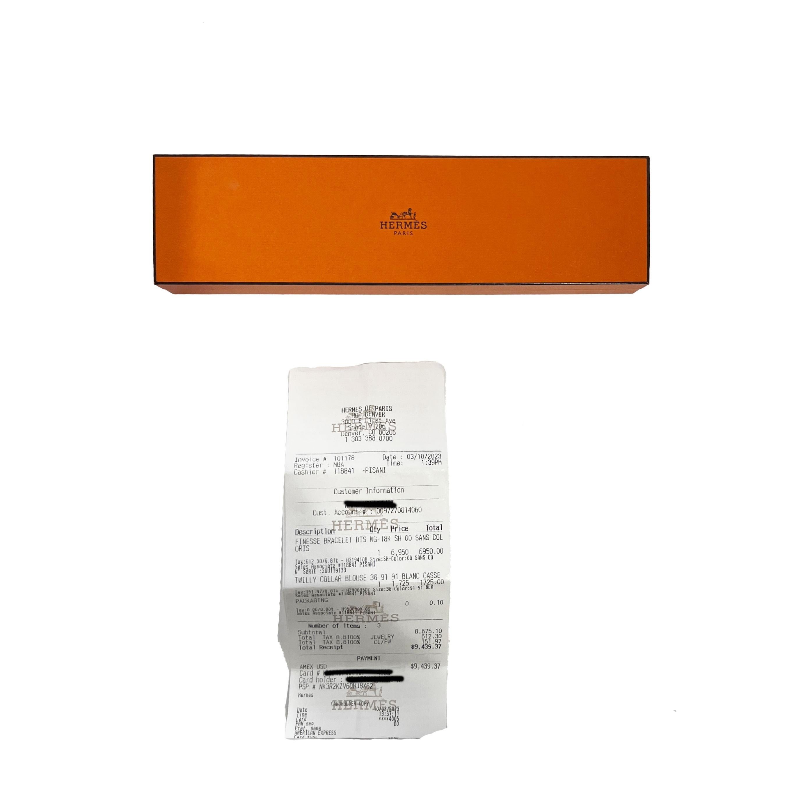 Bracelet Finesse en or blanc et diamants Hermès en vente 1