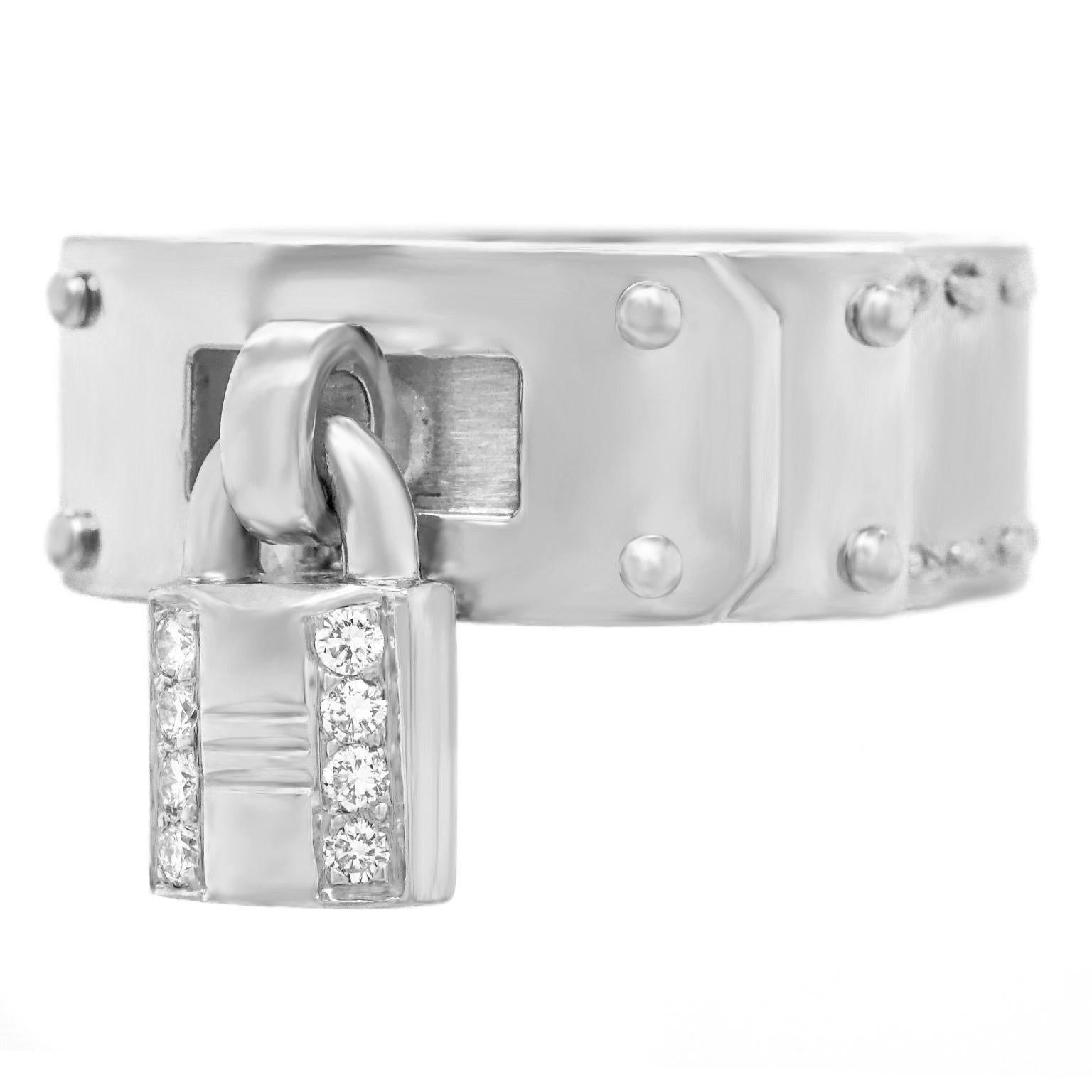 Round Cut Hermes White Gold Diamond Kelly Cadenas Lock Ring