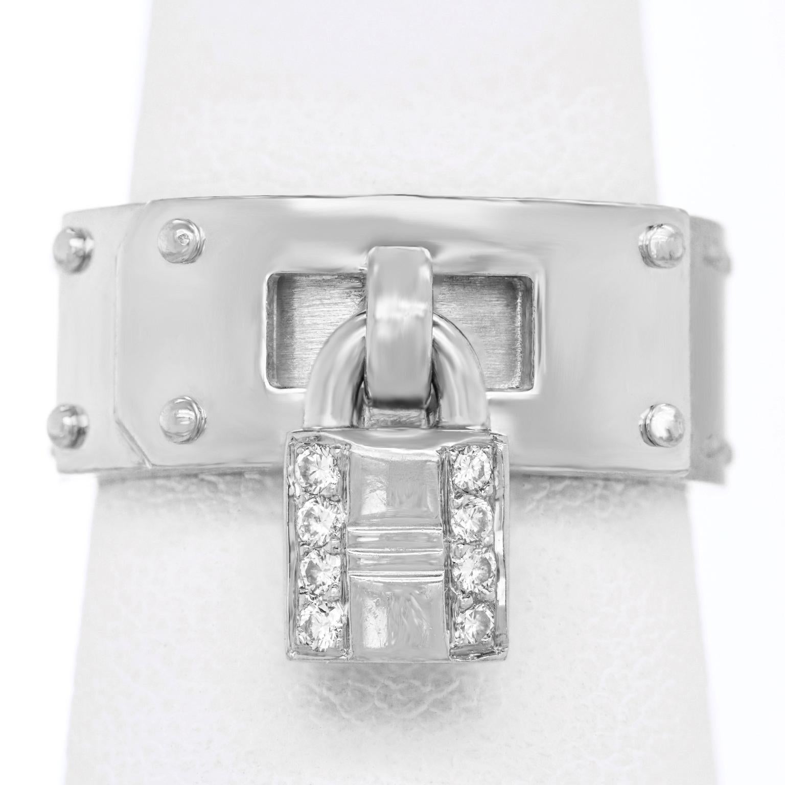 Hermes White Gold Diamond Kelly Cadenas Lock Ring 2