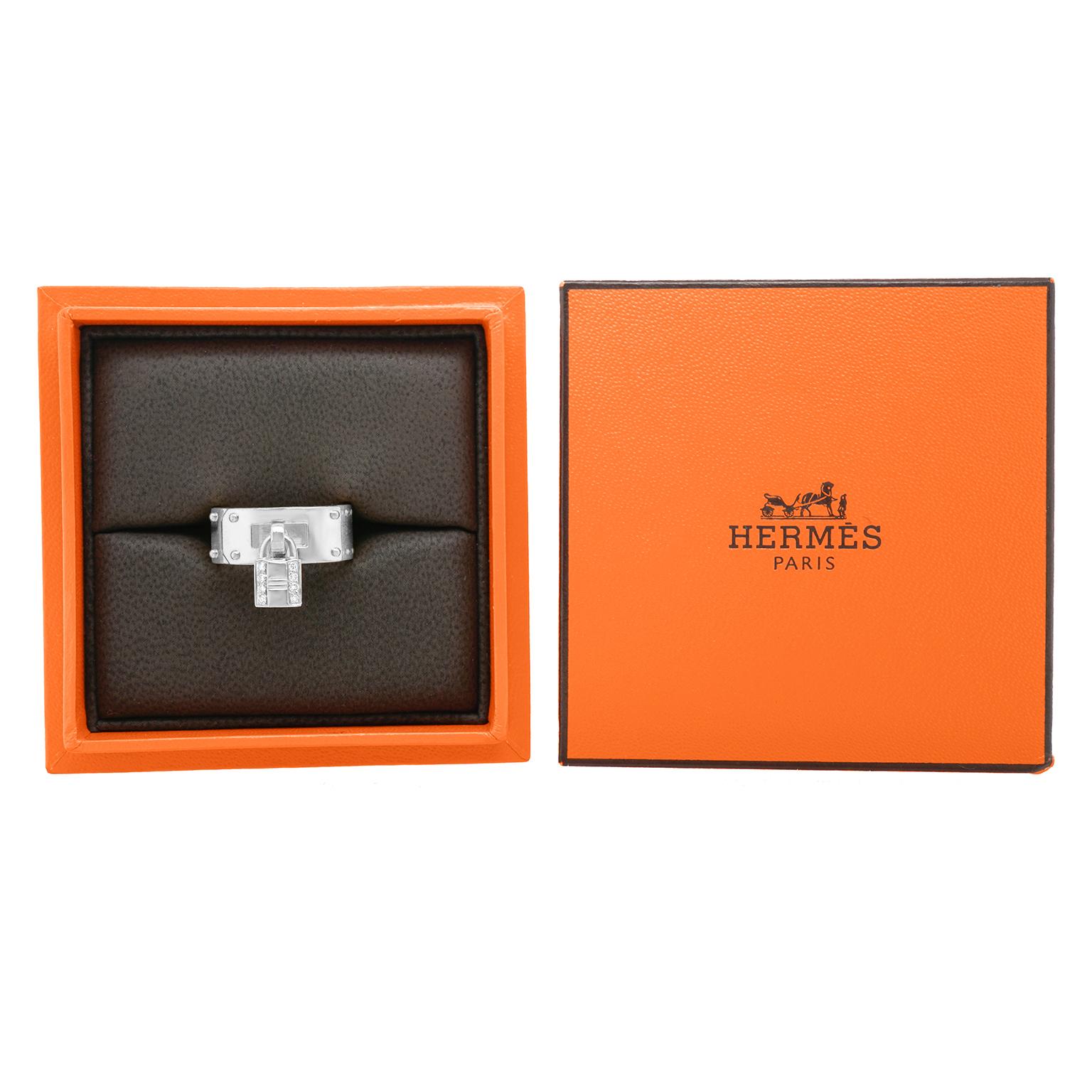 Hermes White Gold Diamond Kelly Cadenas Lock Ring 4